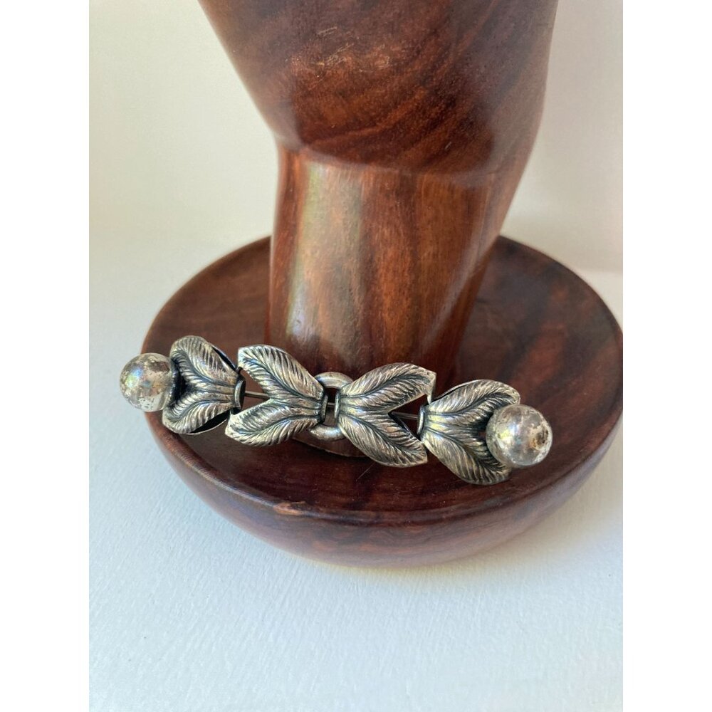 Vintage Napier Laurel Bar Brooch Pin Silver Sterling 925 SZ - 2 1/2" x 1/2"